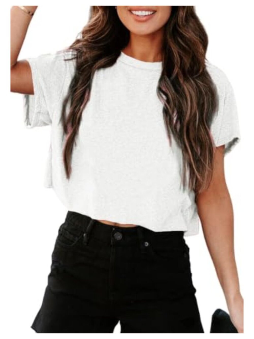 Women's Cropped T Shirt Short Sleeve Crew Neck Loose Fit Basic Crop Top